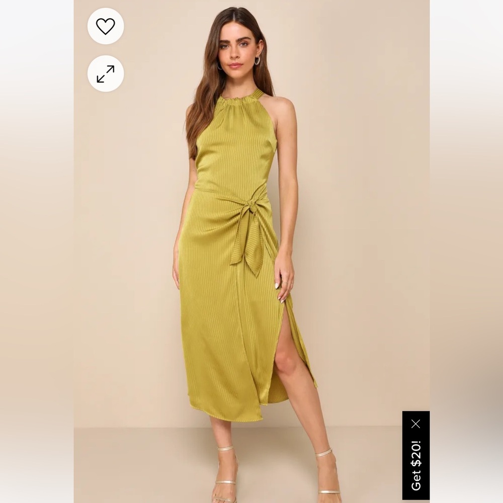 Lulus Chartreuse Backless Faux Wrap Midi Dress